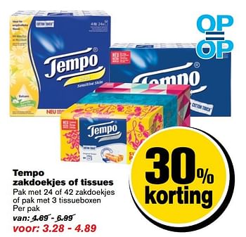 Aanbiedingen Tempo zakdoekjes of tissues - Tempo - Geldig van 26/04/2017 tot 02/05/2017 bij Hoogvliet