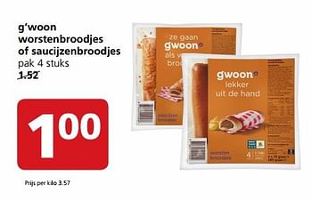 Aanbiedingen G`woon worstenbroodjes of saucijzenbroodjes - Gâ€™woon - Geldig van 24/04/2017 tot 30/04/2017 bij Jan Linders