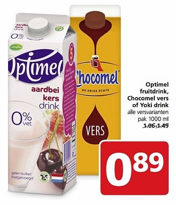 Aanbiedingen Optimel fruitdrink, chocomel vers of yoki drink - Campina - Geldig van 24/04/2017 tot 30/04/2017 bij Jan Linders