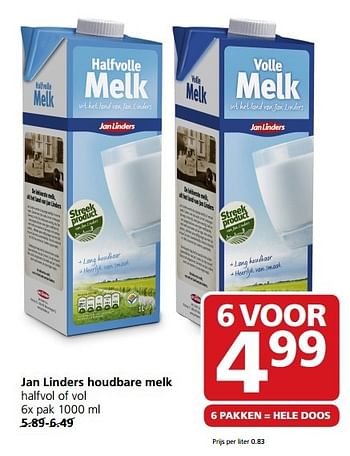 Aanbiedingen Jan linders houdbare melk halfvol of vol - Huismerk - Jan Linders - Geldig van 24/04/2017 tot 30/04/2017 bij Jan Linders