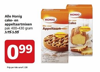 Aanbiedingen Alle honig cake- en appeltaartmixen - Honig - Geldig van 24/04/2017 tot 30/04/2017 bij Jan Linders