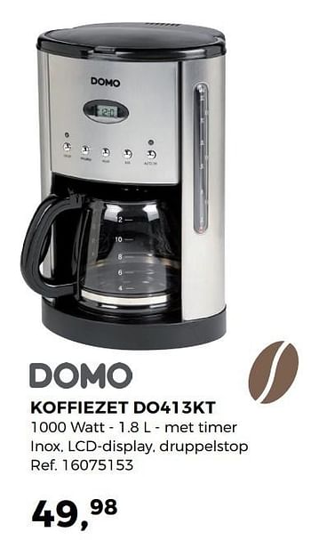 Aanbiedingen Domo koffiezet do413kt - Domo - Geldig van 02/05/2017 tot 30/05/2017 bij Supra Bazar