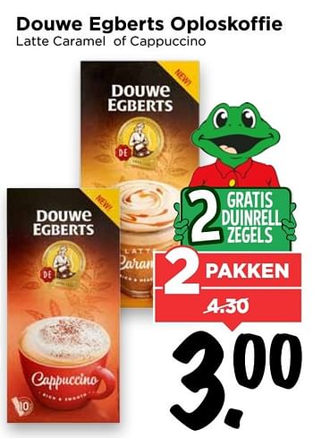 Aanbiedingen Douwe egberts oploskoffie latte caramel of cappuccino - Douwe Egberts - Geldig van 30/04/2017 tot 06/05/2017 bij Vomar