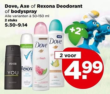 Aanbiedingen Dove, axe of rexona deodorant of bodyspray - Axe - Geldig van 30/04/2017 tot 06/05/2017 bij Plus