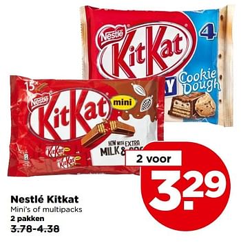 Aanbiedingen Nestlé kitkat mini`s of multipacks - Nestlé - Geldig van 30/04/2017 tot 06/05/2017 bij Plus