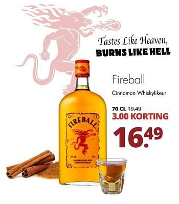 Aanbiedingen Fireball cinnamon whiskylikeur - Fireball - Geldig van 24/04/2017 tot 06/05/2017 bij Mitra
