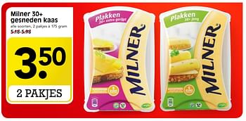 Aanbiedingen Milner 30+ gesneden kaas - Milner - Geldig van 30/04/2017 tot 06/05/2017 bij Em-té