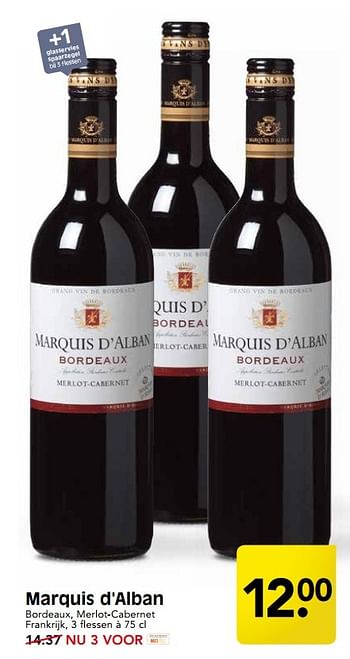 Aanbiedingen Marquis d`alban - Rode wijnen - Geldig van 30/04/2017 tot 06/05/2017 bij Em-té