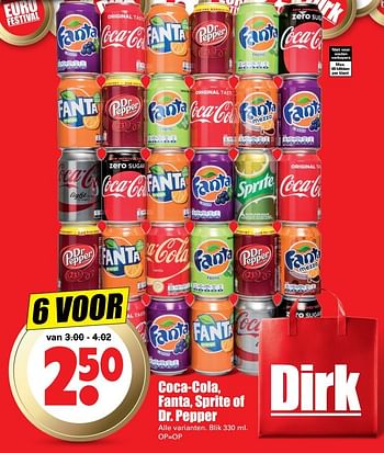 Aanbiedingen Coca-cola, fanta, sprite of dr. pepper - Huismerk - Dirk - Geldig van 30/04/2017 tot 06/05/2017 bij Lekker Doen