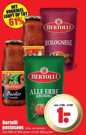Aanbiedingen Bertolli pastasaus - Bertolli - Geldig van 30/04/2017 tot 06/05/2017 bij Lekker Doen