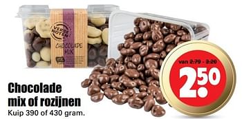 Aanbiedingen Chocolade mix of rozijnen - Huismerk - Dirk - Geldig van 30/04/2017 tot 06/05/2017 bij Lekker Doen