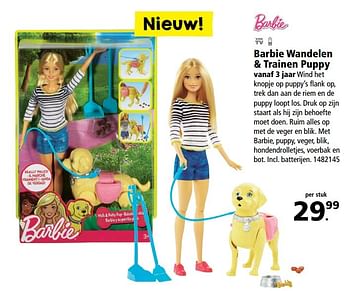Aanbiedingen Barbie wandelen + trainen puppy vanaf 3 jaar - Mattel - Geldig van 17/04/2017 tot 07/05/2017 bij Intertoys