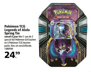 Aanbiedingen Pokémon tcg legends of alola spring tin vanaf 6 jaar - Pokemon - Geldig van 17/04/2017 tot 07/05/2017 bij Intertoys