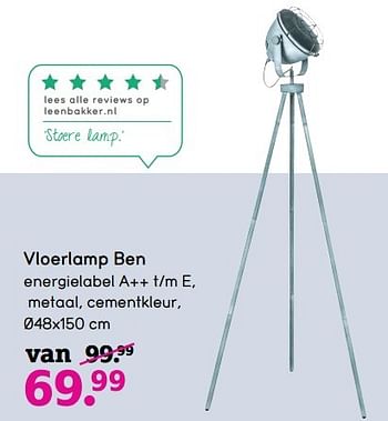 Aanbiedingen Vloerlamp ben - Huismerk - Leen Bakker - Geldig van 24/04/2017 tot 07/05/2017 bij Leen Bakker