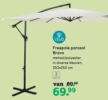 Aanbiedingen Freepole parasol brava - Le Sud - Geldig van 24/04/2017 tot 07/05/2017 bij Leen Bakker
