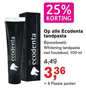 Aanbiedingen Whitening tandpasta met houtskool - Ecodenta - Geldig van 18/04/2017 tot 07/05/2017 bij Holland & Barrett