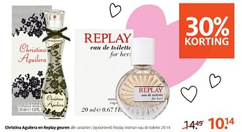 Aanbiedingen Replay woman eau de toilette - Christina Aguilera - Geldig van 24/04/2017 tot 07/05/2017 bij Etos