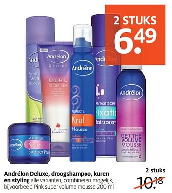 Aanbiedingen Pink super volume mousse - Andrelon - Geldig van 24/04/2017 tot 07/05/2017 bij Etos