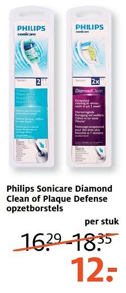 Aanbiedingen Philips sonicare diamond clean of plaque defense opzetborstels - Philips - Geldig van 24/04/2017 tot 07/05/2017 bij Etos