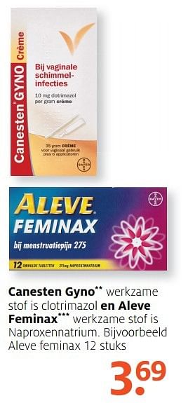Aanbiedingen Aleve feminax - Canesten - Geldig van 24/04/2017 tot 07/05/2017 bij Etos
