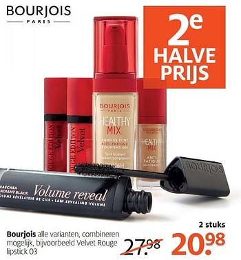 Aanbiedingen Velvet rouge lipstick - Bourjois - Geldig van 24/04/2017 tot 07/05/2017 bij Etos