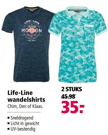 Aanbiedingen Life-line wandelshirts - Life-line - Geldig van 24/04/2017 tot 07/05/2017 bij Welkoop
