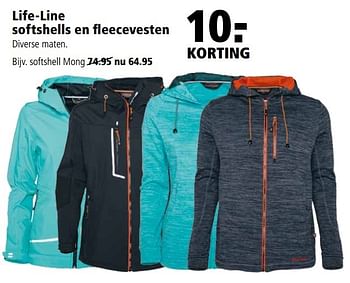 Aanbiedingen Life-line softshells en fleecevesten - Life-line - Geldig van 24/04/2017 tot 07/05/2017 bij Welkoop