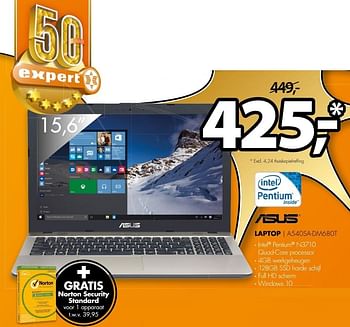 Aanbiedingen Asus laptop a540sa-dm680t - Asus - Geldig van 01/05/2017 tot 07/05/2017 bij Expert