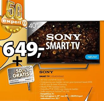 Aanbiedingen Sony smart tv kdl40we660 - Smart - Geldig van 01/05/2017 tot 07/05/2017 bij Expert