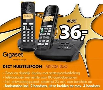 Aanbiedingen Gigaset dect huistelefoon al220a duo - Gigaset - Geldig van 01/05/2017 tot 07/05/2017 bij Expert