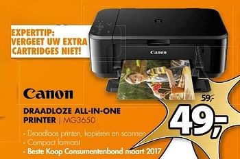 Aanbiedingen Canon draadloze all-in-one printer mg3650 - Canon - Geldig van 01/05/2017 tot 07/05/2017 bij Expert