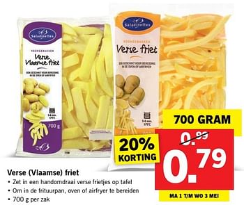 Aanbiedingen Verse (vlaamse) friet - Saladinettes - Geldig van 30/04/2017 tot 07/05/2017 bij Lidl