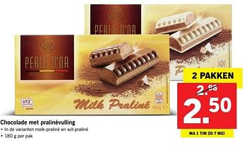 Aanbiedingen Chocolade met pralinévulling - Perle d'or - Geldig van 30/04/2017 tot 07/05/2017 bij Lidl