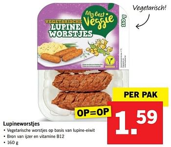 Aanbiedingen Lupineworstjes - My Best Veggie - Geldig van 30/04/2017 tot 07/05/2017 bij Lidl