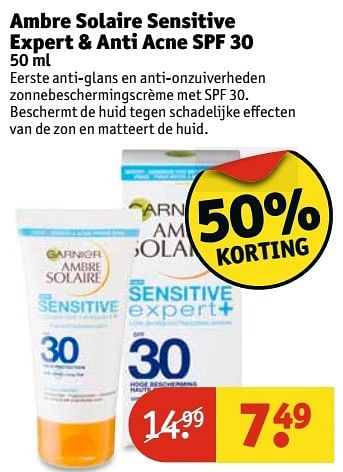 Aanbiedingen Ambre solaire sensitive expert + anti acne spf 30 - Garnier - Geldig van 25/04/2017 tot 07/05/2017 bij Kruidvat