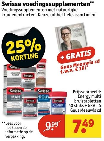 Aanbiedingen Energy multi bruistabletten + gratis guus meeuwis cd - Swisse  - Geldig van 25/04/2017 tot 07/05/2017 bij Kruidvat