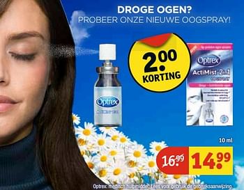 Aanbiedingen Droge ogen probeer onze nieuwe oogspray - Optrex - Geldig van 25/04/2017 tot 07/05/2017 bij Kruidvat
