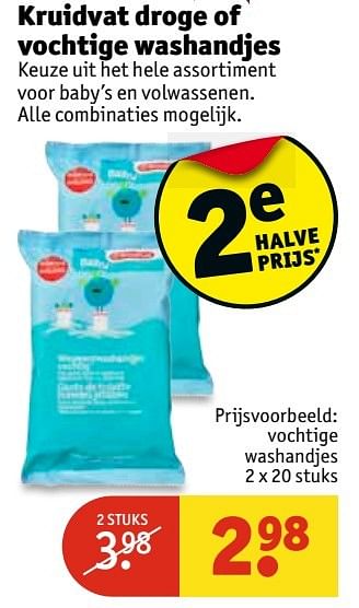 Aanbiedingen Vochtige washandjes - Huismerk - Kruidvat - Geldig van 25/04/2017 tot 07/05/2017 bij Kruidvat