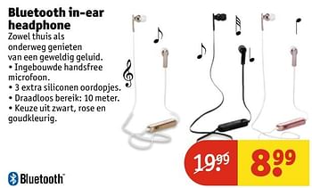 Aanbiedingen Bluetooth in-ear headphone - Huismerk - Kruidvat - Geldig van 25/04/2017 tot 07/05/2017 bij Kruidvat