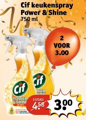Aanbiedingen Cif keukenspray power + shine - Cif - Geldig van 25/04/2017 tot 07/05/2017 bij Kruidvat