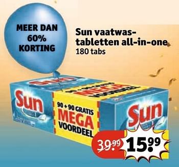 Aanbiedingen Sun vaatwastabletten all-in-one - Sun - Geldig van 25/04/2017 tot 07/05/2017 bij Kruidvat