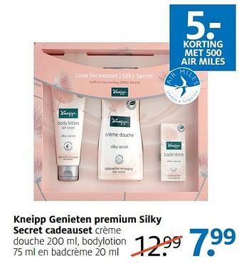 Aanbiedingen Kneipp genieten premium silky secret cadeauset - Kneipp - Geldig van 01/05/2017 tot 07/05/2017 bij Etos