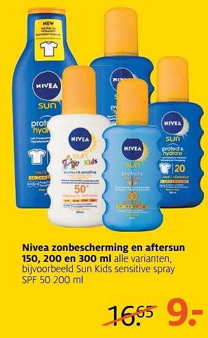 Aanbiedingen Sun kids sensitive spray spf 50 - Nivea - Geldig van 01/05/2017 tot 07/05/2017 bij Etos