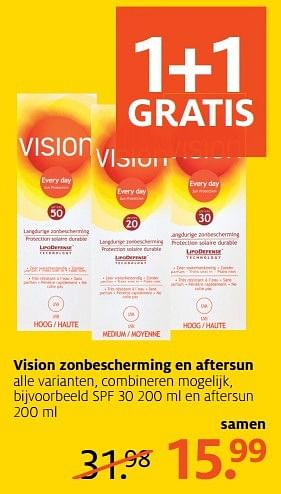 Aanbiedingen Spf 30 200 ml en aftersun - Vision - Geldig van 01/05/2017 tot 07/05/2017 bij Etos