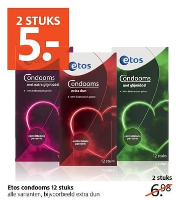 Aanbiedingen Etos condooms extra dun - Huismerk - Etos - Geldig van 01/05/2017 tot 07/05/2017 bij Etos