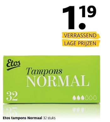 Aanbiedingen Etos tampons normaal - Huismerk - Etos - Geldig van 01/05/2017 tot 07/05/2017 bij Etos