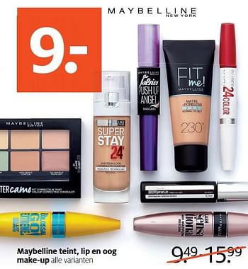 Aanbiedingen Maybelline teint, lip en oog make-up - Maybelline - Geldig van 01/05/2017 tot 07/05/2017 bij Etos