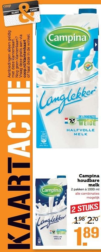 Aanbiedingen Campina houdbare melk - Campina - Geldig van 01/05/2017 tot 07/05/2017 bij Coop