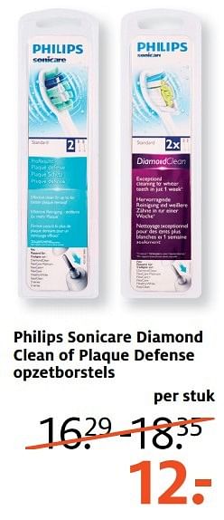 Aanbiedingen Philips sonicare diamond clean of plaque defense opzetborstels - Philips - Geldig van 01/05/2017 tot 07/05/2017 bij Etos