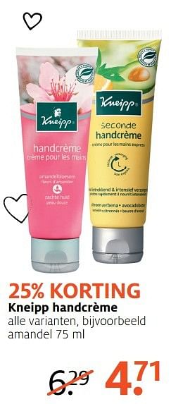 Aanbiedingen Kneipp handcrème mandel - Kneipp - Geldig van 01/05/2017 tot 07/05/2017 bij Etos